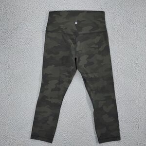 Lululemon Align HR Crop 21" Tights Womens Size 8 Green Camo LW6BOVS Workout